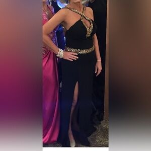 Sophisticated One Shoulder Black and Gold Dress